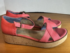 TOMS Pink Platform Wedge Sandals Women’s Size 10 Canvas Ankle Strap- NEW- No Box - Picture 1 of 9