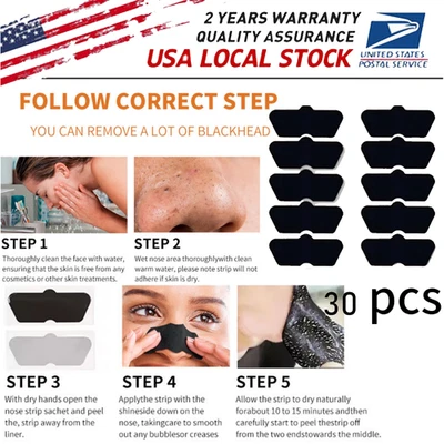 30-90 PIEZAS Tiras Removedoras de Espinillas Limpieza de Poros de Nariz Máscara Despelable Pegatina EE. UU. Foto 1 de 4