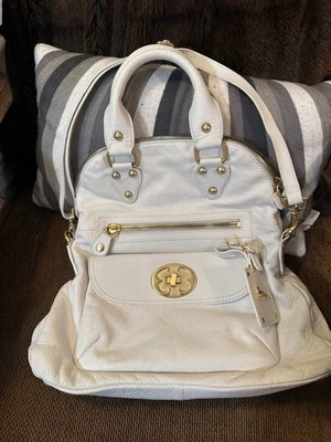 Bolso de mano Emma Fox de cuero blanco herrajes dorados cartera para mujer usado Foto 1 de 4