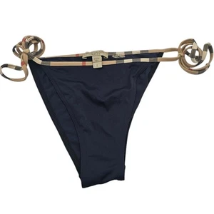 Vtg Y2K Burberry Brit Womens Sz S Bikini Swimsuit Bottom Navy and Plaid Tie Side - Picture 1 of 4