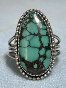 Klassischer Southwestern natürlicher Spinnennetz Türkis Ring, Sterling, 10 - Bild 1 von 4