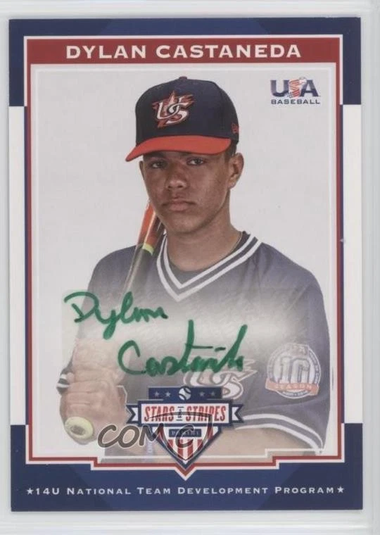 2017 Panini USA Baseball Stars & Stripes Green Ink /5 Dylan Castaneda #32 Auto - Image 1 of 2