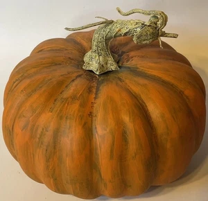 Faux Pumpkin Custom Painted Orange/Green 6.5” X 6.25”” X 6” High At Stem - Picture 1 of 5