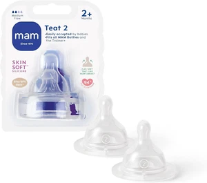 MAM Teats Size 2 | 2 Pack | Medium Flow | Fits All Bottles | Suitable 2+ Month - Picture 1 of 8