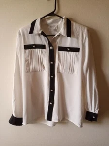 Camicia donna Tess bianca e blu con bottoni manica lunga con colletto taglia 4 - Foto 1 di 4