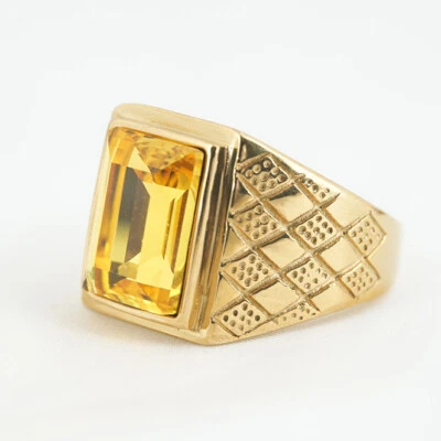 Anillo de boda clásico de piedra circonita amarilla chapado en oro de acero inoxidable anillo de regalo de motociclista Foto 1 de 4