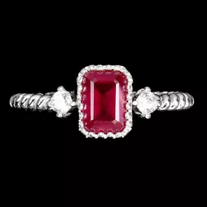 925 Sterling Silver Ring Octagon Ruby 7x5mm Natural Gemstone Jewelry - Picture 1 of 10