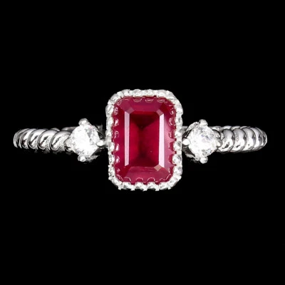 925 Anello Argento Sterling Ottagono Rubino 7x5mm Gemma Pietra Naturale Gioielli - Immagine 1 di 4