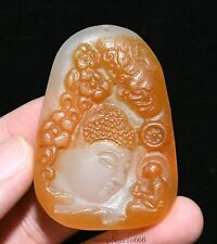 2.3'' Natural Agate Peach Shakyamuni Sakyamuni Amitabha Buddha Amulet Pendant