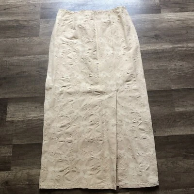 Falda lápiz vintage de tela floral texturizada hasta el tobillo para mujer pequeña beige tostado Foto 1 de 4