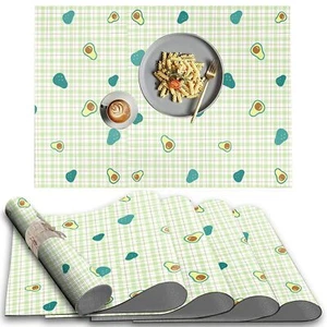 Green Plaid PVC Placemat 4 PCS of Non-Slip Heat Resistant Weave Place Mats Av... - Picture 1 of 7