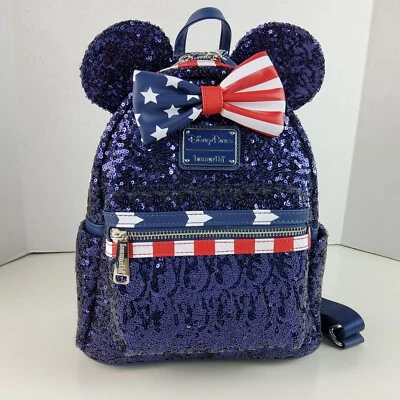WDW Disney Parks Loungefly Mini Mochila Americana Estrellas Rayas Lentejuelas EE. UU. Foto 1 de 4