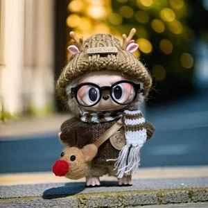 Winter Outfit für Labubu Strickmütze Schal Brille Pullover Set mit Rentier Tasche - Bild 1 von 1