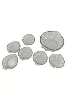 Serving Bowl with 6 Matching Dish Bowls Leaf Foliage Shape Clear - Picture 1 of 15