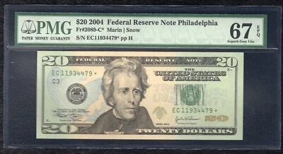 FR. 2089-C* 2004 $20 *STAR* FRN PHILADELPHIA, PA PMG GEM UNCIRCULATED-67EPQ (G) - Image 1 of 2