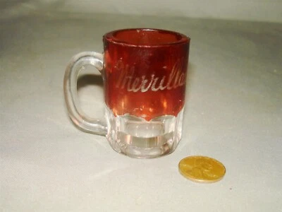 c1900 Souvenir Ruby Stained Glass EAPG - Miniature Beer Mug - MERRILLAN WIS WI - Image 1 of 2