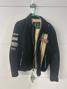 Retro Kawasaki Motorcycles Jacket Suede with vintage  Patches Mens L - Picture 1 of 3