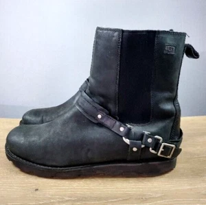 Ugg Australia Driskill Black Leather Harness Boots Sheepskin Shoes Mens US sz 15 - Picture 1 of 12