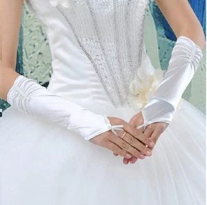 Brauthandschuhe "Florence" weiß fingerlos Satin -Handschuhe Braut, Hochzeit - Bild 1 von 1