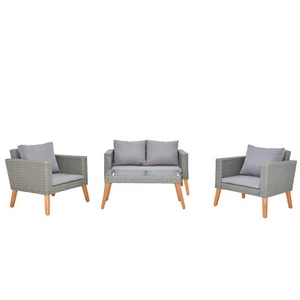 4pcs Furniture Set Resin Rattan and Acacia Wood Chair Conversation Furniture Set - Picture 1 of 24