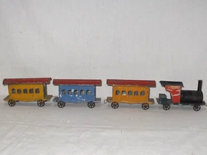 Antique Hand Painted Tin Locomotive and 3 Cars made by James Fallows c. 1880's - Picture 1 of 11