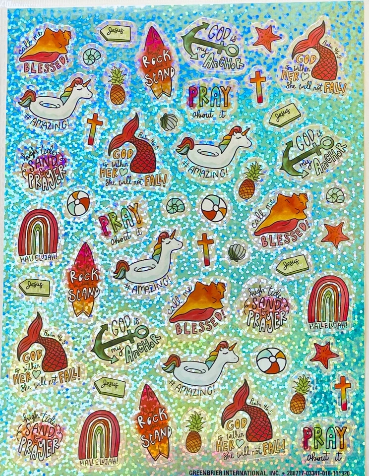 Summer Fun Faith  Foil Stickers Planner Crafts Bible Sunday School Religious  - Image 1 of 1