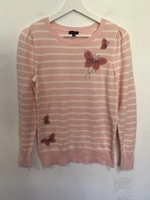 Talbots Sweater Womens XS Pink Butterfly Stripe Long Sleeve Lightweight - Image 1 of 4