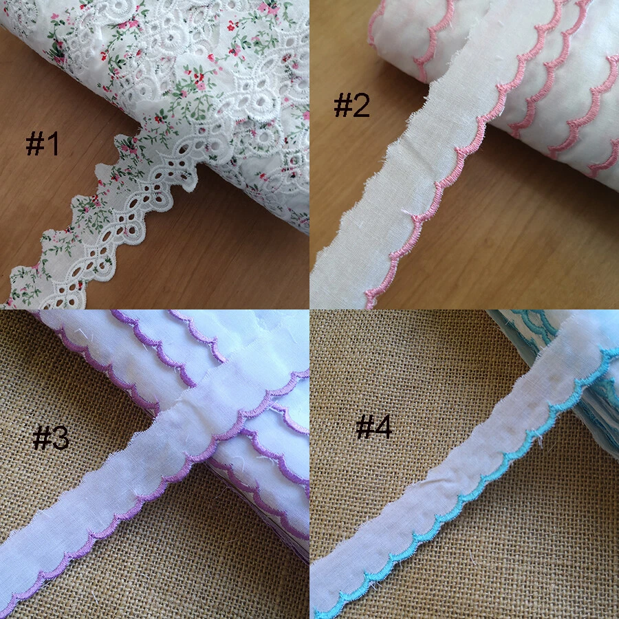 10 Yards 1" Wide Eyelet Cotton Fabric Lace,White/Hot Pink,Purple,Turquoise zhb80 - Image 1 of 1