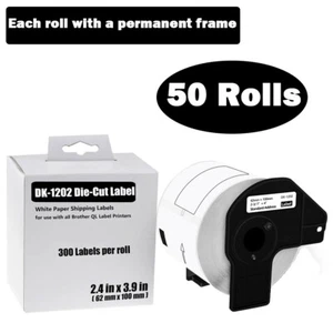 Etiqueta de envío de marco permanente 50 rollos 2-3/7"x4" DK-1202 para impresora Brother QL - Imagen 1 de 8