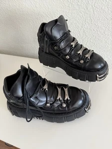 Ayustrong New P Rock Platform Goth Ankle Boots Lace CD811 Black Shoes Ankle 8 - Picture 1 of 11