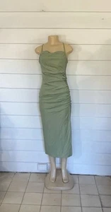 NUOVO ABITO MIDI DRAPPEGGIATO ZARA DONNA VERDE MISTO LINO Sexy Taglia M Y221 - Foto 1 di 21