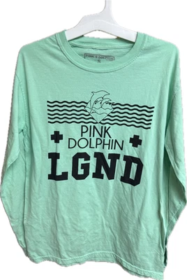Pink Dolphin Logo Adult Men Long sleeve T-Shirt Seafoam Green Size SMALL LGND - Image 1 of 2