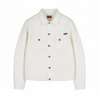 NUDIE JEANS Billy Men's Jacket XS Pitch White Worn Polo Button Unlined - Image 1 of 4