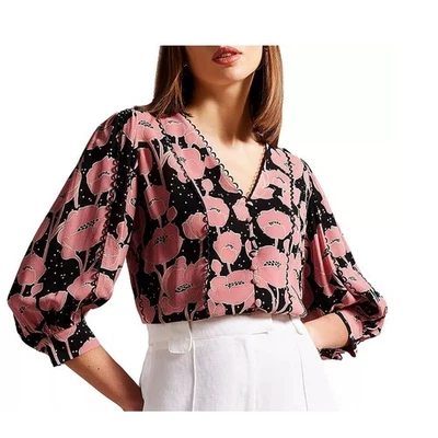 Ted Baker London женщин размер 5 Stephii V шеи блузон рукав блузка с Ярлыками блузка - Изображение 1 из 4