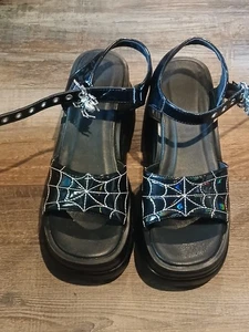 sandals women Platform Halloween Gothic Horror Black Widow Spider Webs Sz.8 - Picture 1 of 6