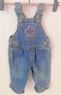 Mono vaquero vintage Oshkosh B'gosh Vestbak bebé niña 3 meses plisado flor Foto 1 de 4