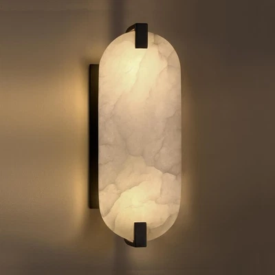 Aplique de pared de baño de alabastro natural redondo de 12,7" de 2 luces moderno conciso... Foto 1 de 4