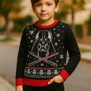 Jumping Beans Boys Sweater Star Wars Darth Vader Ugly Christmas Black Red 7 - Picture 1 of 5