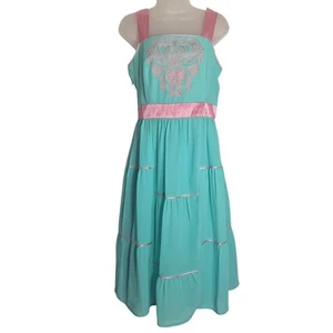 Royal Princess Fairycore Sundress Girls Size Large Teal Pink Sash Style Waist - Picture 1 of 12