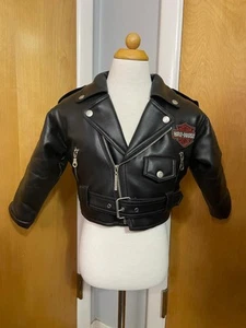 Harley Davidson Youth Kids Faux Leather Jacket Size 4 Born To Ride Belted - Picture 1 of 12