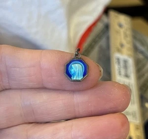 Französische Medaille Jungfrau Maria 1/2" blaue Emaille Anhänger Antik Sterlingsilber Lourdes - Bild 1 von 6