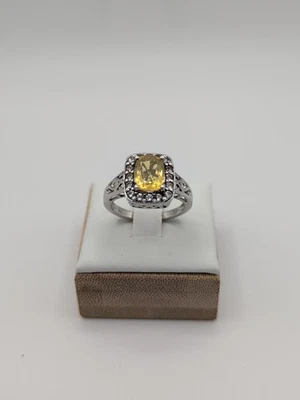 Stunning BBJ Ethiopian Opal White Zircon Rhodium/Sterling Silver Ring Size 9 - Image 1 of 4