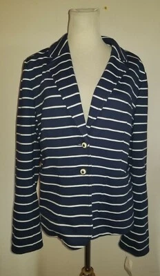 NEW CHARTER CLUB SZ LARGE KNIT BLAZER JACKET STRIPE BLUE & WHITE LINED 3431 - Image 1 of 4