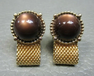 Vintage Brown Lucite Wrap Around Yellow Gold Plated Cuff Links  - Image 1 of 2