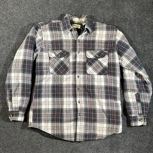 St Johns Bay Jacket Mens Medium Tall White Quilt Lined Button Up Flannel plaid - Picture 1 of 10