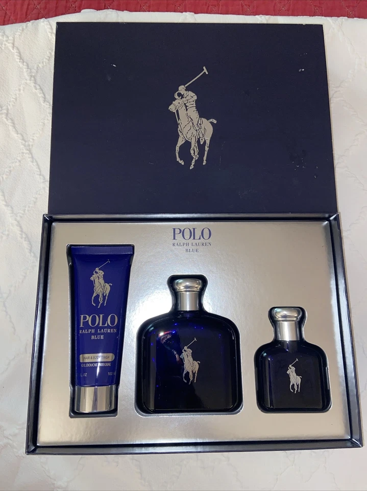 POLO BLUE Perfume 3 Piezas Set de Regalo para Hombres 4.2 OZ 1.35 OZ 3.4 OZ Nuevo Con Caja Foto 1 de 4