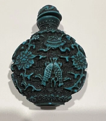 Tarro de tabaco de resina tallada a mano turquesa vintage Foto 1 de 4