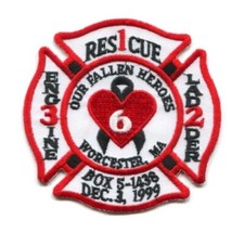 PATCH MASSACHUSETTS MA WORCESTER FIRE DEPARTMENT OUR FALLEN HEROES 6 R1 E3 L3