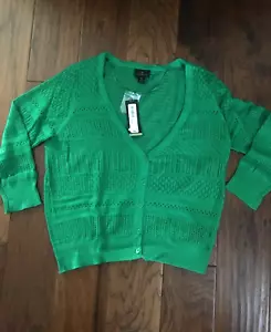 Women's Green Worthington Pointelle Ramie/Rayon Button Cardigan New Size M - Picture 1 of 4