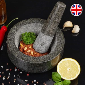 Large Granite Pestle Mortar set black grey marble kitchen crush herbs pepper New - Picture 1 of 11